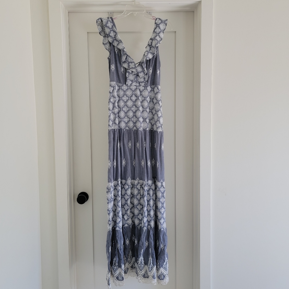 Anthropologie Maxi Dress blue white